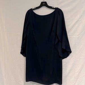 NWT Milly Navy Butterfly Silk Dress with flowy sleeves and dip yoke back, size 8